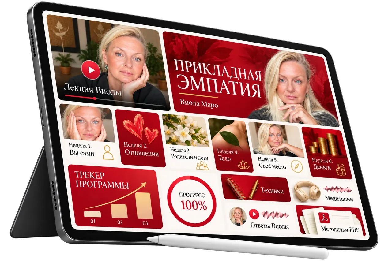 Программа «Прикладная эмпатия» на планшете: лекции, шесть недель, техники, медитации, ответы и методички